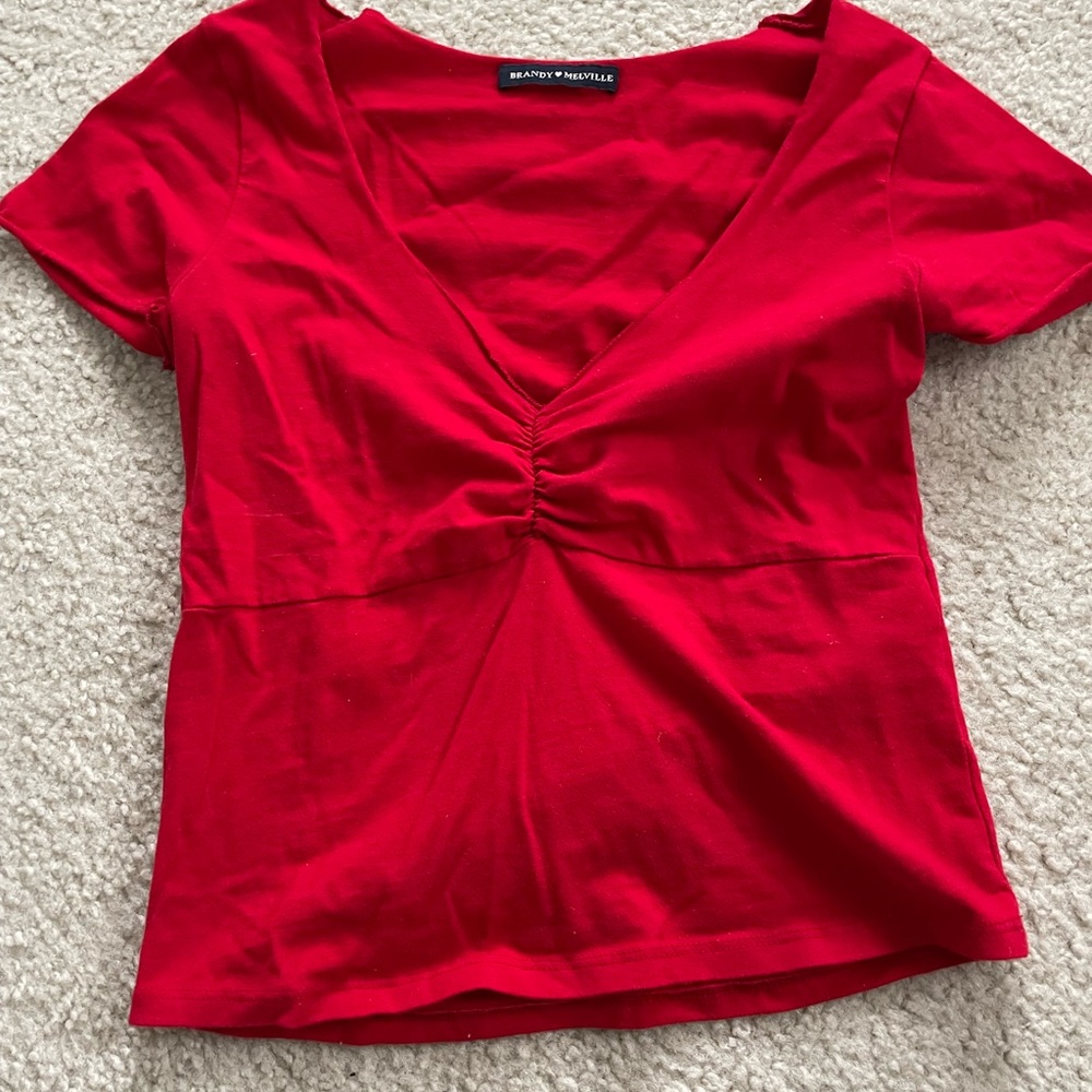red, brandy melville v-neck top